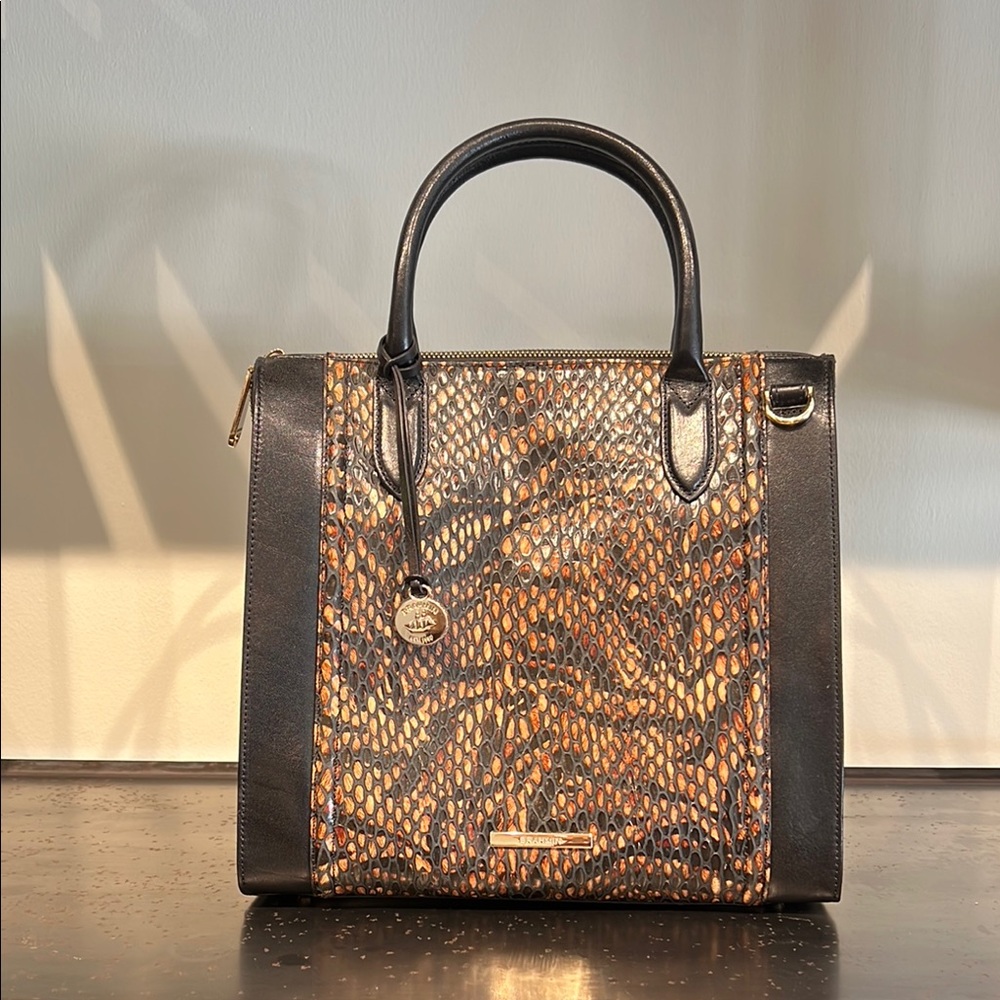 Brahmin Caroline Tote in Black and Honey/Amber Tones